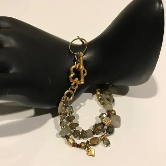 Orly Hagai Antique Gold-Tone Semi Precious Stone Bead Bracelet - Picture 9 of 11